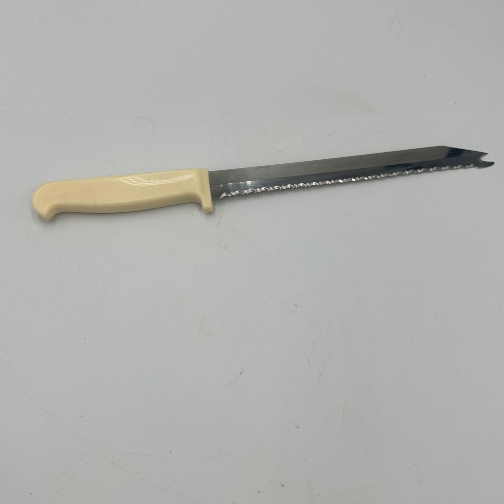 Hi-Temp Serrated Knife 12in Cream Vintage Forked Tip Stainless Steel Retro